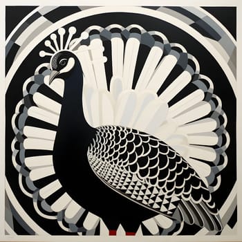 Retro image of a turkey in a circle. Turkey as the main dish of thanksgiving for the harvest. An atmosphere of joy and celebration.