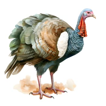 Turkey painted with watercolor. Turkey as the main dish of thanksgiving for the harvest, picture on a white isolated background. An atmosphere of joy and celebration.