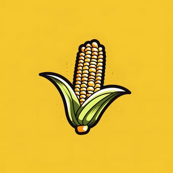 Logo corn cob with leaf on solid bright orange background. Corn as a dish of thanksgiving for the harvest. An atmosphere of joy and celebration.