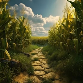 Path in the middle, field, of corn. Corn as a dish of thanksgiving for the harvest. An atmosphere of joy and celebration.