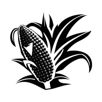 Logo corn silhouette black. Corn as a dish of thanksgiving for the harvest, picture on a white isolated background. An atmosphere of joy and celebration.