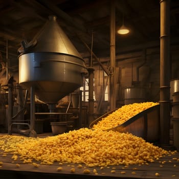 Corn cob processing plant. Corn as a dish of thanksgiving for the harvest. An atmosphere of joy and celebration.
