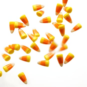 Yellow orange and white seeds, corn kernels. Corn as a dish of thanksgiving for the harvest, picture on a white isolated background. An atmosphere of joy and celebration.