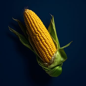 Corn cob in leaf isolated with pomegranate background. Corn as a dish of thanksgiving for the harvest. An atmosphere of joy and celebration.