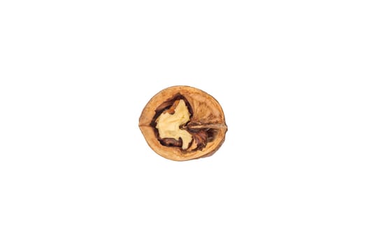 A half broken Walnut isolated on a white background. 