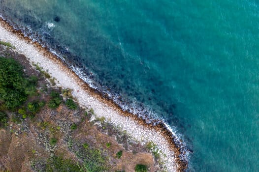 Aerial view of the Stone coastline and calm sea