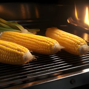Yellow corn cobs on the grill. Corn as a dish of thanksgiving for the harvest. An atmosphere of joy and celebration.
