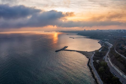 Stunning aerial view of bay and coastline on the afternoon of Varna city, Bulgaria.