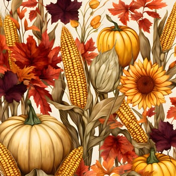 Elegant and modern. Corns, cobs, leaves, pumpkins, as abstract background, wallpaper, banner, texture design with pattern - vector. White colors.