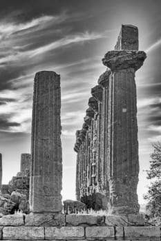 Columns of the Temple of Hercules (Tempio di Ercole) in the Valley of the Temples (Valle dei Templi) near Agrigento, Sicily, Italy