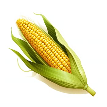 Cob of corn. Corn as a dish of thanksgiving for the harvest, picture on a white isolated background. An atmosphere of joy and celebration.