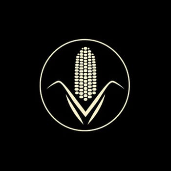 Logo in circle corn cob on black isolation background. Corn as a dish of thanksgiving for the harvest. An atmosphere of joy and celebration.