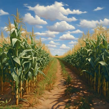 A path in a corn field. Corn as a dish of thanksgiving for the harvest. An atmosphere of joy and celebration.