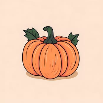 Illustration of a pumpkin with a leaf on a bright isolated background. Pumpkin as a dish of thanksgiving for the harvest. An atmosphere of joy and celebration.