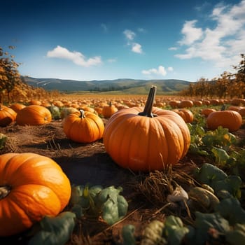 Stretching a large field of picked days. Day. Pumpkin as a dish of thanksgiving for the harvest. An atmosphere of joy and celebration.