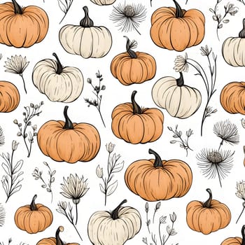 Elegant and modern. Pumpkins and leaves as abstract background, wallpaper, banner, texture design with pattern - vector. White colors.