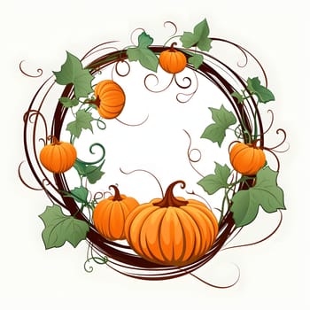 A frame embellished with pumpkins and leaves against a light background forms an elegant and visually appealing composition.