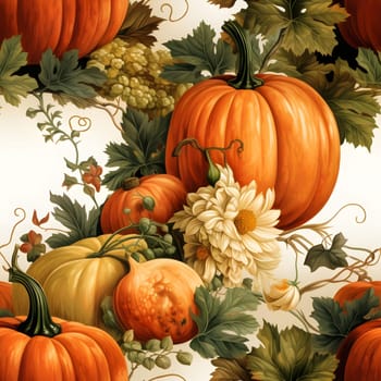 Background with Pumpkins and Green Leaves. Pumpkin as a dish of thanksgiving for the harvest, picture on a white isolated background. An atmosphere of joy and celebration.