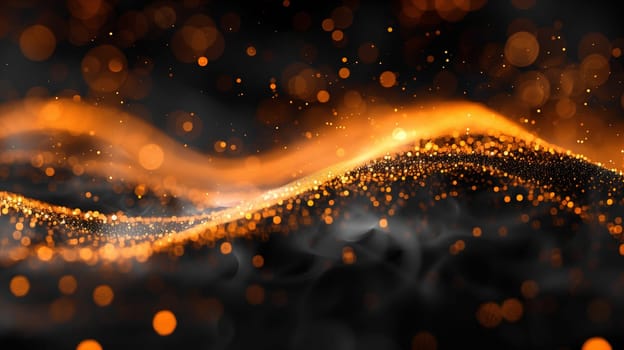 Gleaming golden particles float in a dark space, forming undulating waves that suggest a sense of movement and elegance - Generative AI