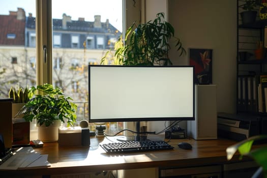 White display screen mockup. Modern monitor template Copy space. in home office