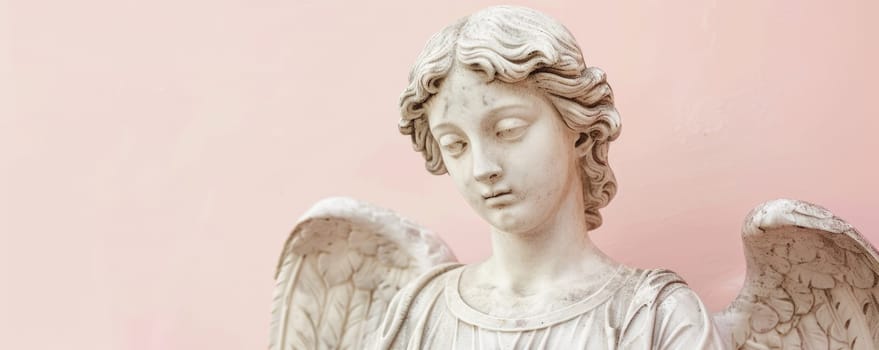 Elegant marble statue of an angel with detailed wings
