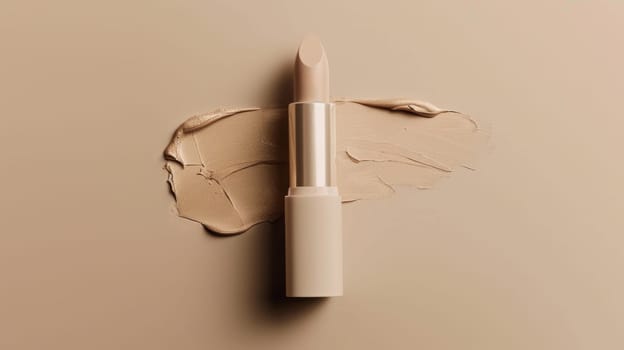 Nude lipstick with matching smeared creamy texture