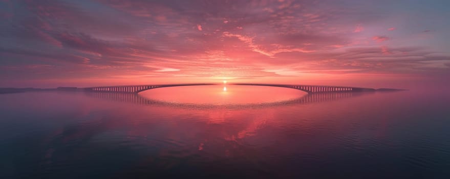 Circular bridge at sunset over calm sea