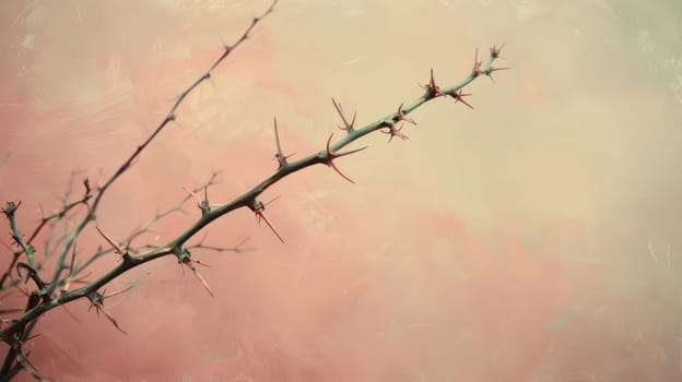 Rose Thorns and Buds on Pastel Background.