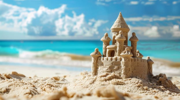 Elaborate sandcastle on a tropical beach