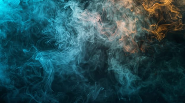 A background featuring swirls of blue and yellow hues with billowing smoke creating a dynamic and colorful visual effect. The smoke adds depth and movement to the vibrant colors in the backdrop.