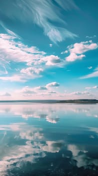 Calm lake reflecting blue sky and clouds