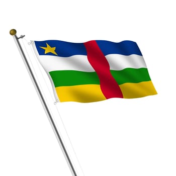 A Central African Republic Flagpole 3d illustration on white with clipping path