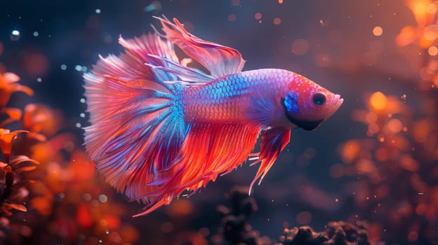 Vibrant betta fish swimming in a dreamy underwater scene