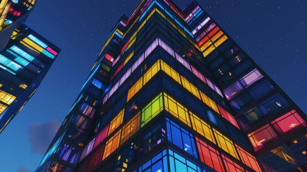 Colorful illuminated building against night sky