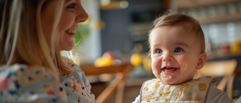 A woman is holding a baby and smiling.