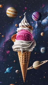 Cosmic Ice Cream Cone with Planets.