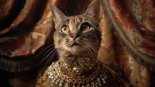 Elegant cat wearing an ornate golden necklace