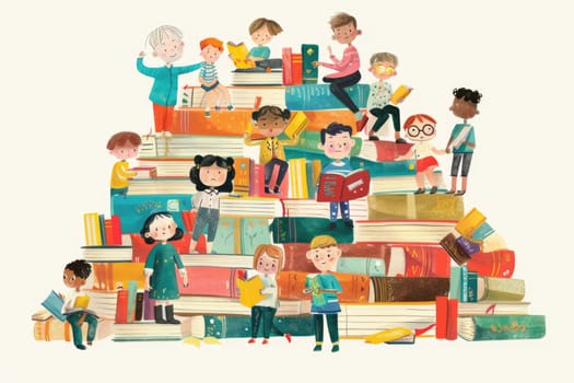 World Book Day by illustrating a diverse community coming together to celebrate the joy of reading and the exchange of knowledge through books