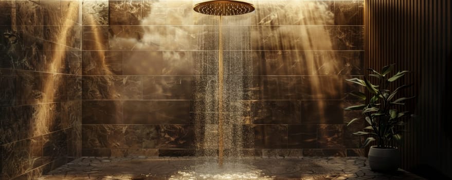 Luxury shower with water flowing in a modern bathroom.