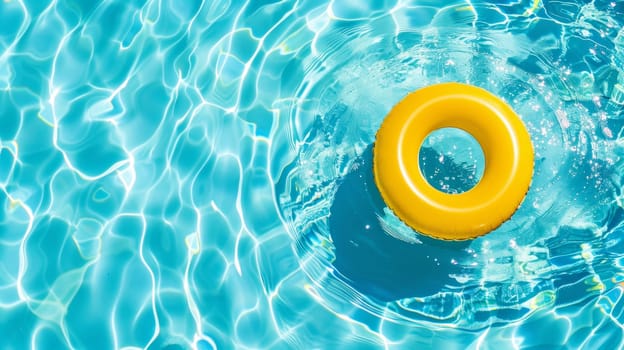 Yellow inflatable ring floating in a swimming pool