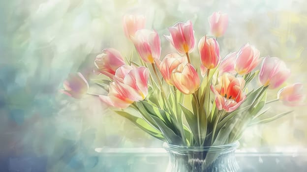 A vase filled with pink flowers is placed on top of a wooden table. The delicate petals contrast beautifully with the tables surface, creating a simple yet elegant display.