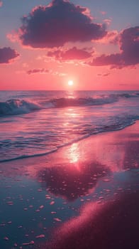 Sunset over the ocean with pink and purple hues