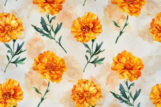 watercolour marigold seamless pattern wallpaper