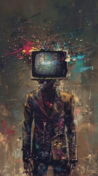 Abstract image of a person with a television for a head.