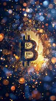 A single Bitcoin stands out in the center of a blurred background, creating a stark contrast between the sharp focus of the cryptocurrency and the indistinct surroundings.