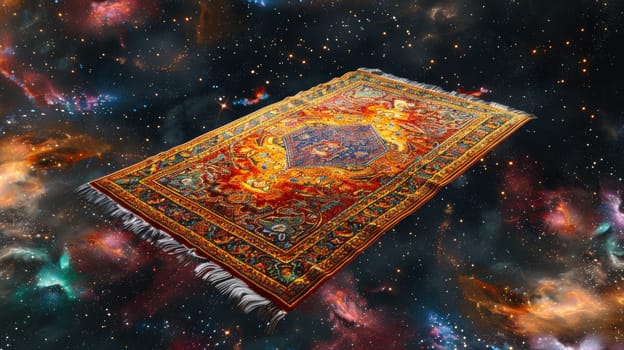 Ornate carpet floating in a cosmic space