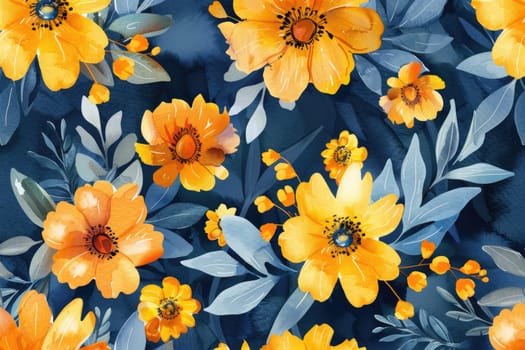 watercolour marigold seamless pattern wallpaper