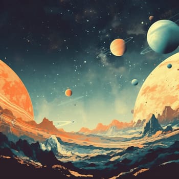 A Surface of Planet with Mountains. Fantasy Landscape. Different Planets in the Galaxy.