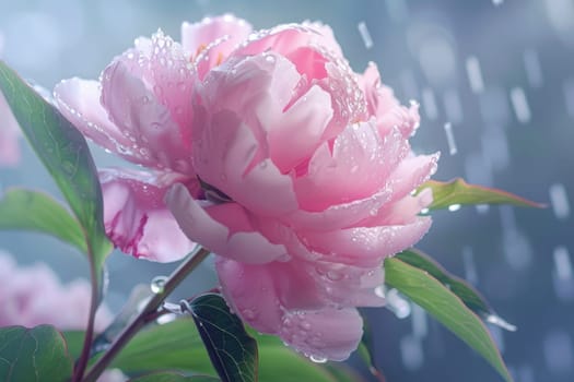 Close up view. Beautiful Peony isolated with drops of water on the petals