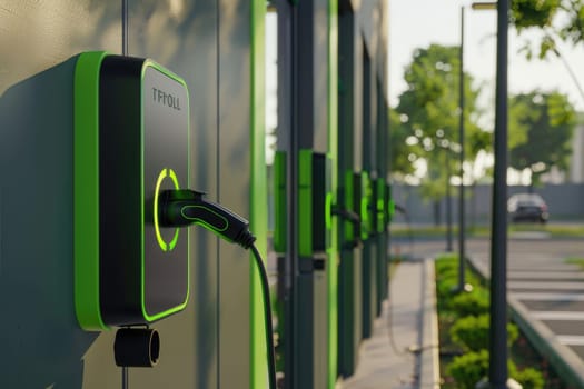 Electric vehicle charging station for charging EV batteries. Plug for cars with electric engines